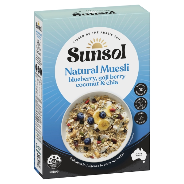 Sunsol Natural Muesli Blueberry, Goji Berry, Coconut & Chia 500g