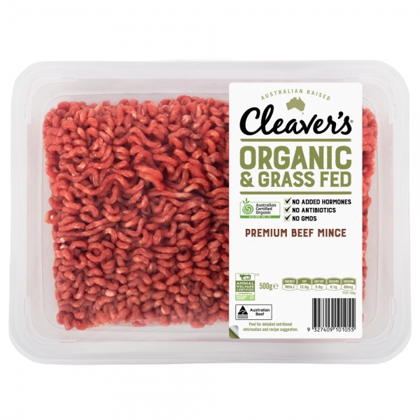 Cleaver's Organic Grass Fed Premium Beef Mince 500g