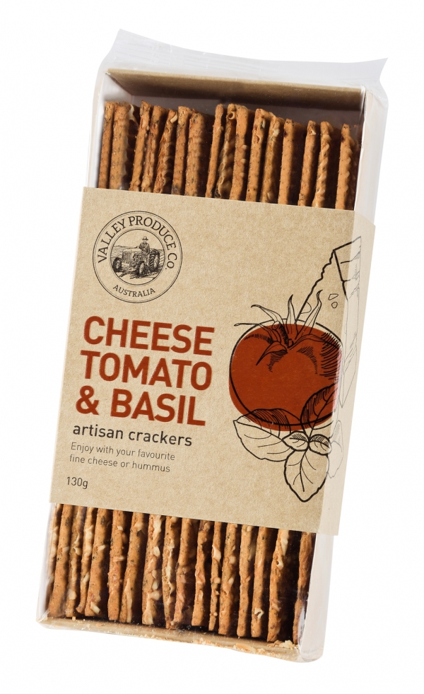 Valley Produce Co Artisan Cheese Tomato Basil Flatbread Crackers 130g