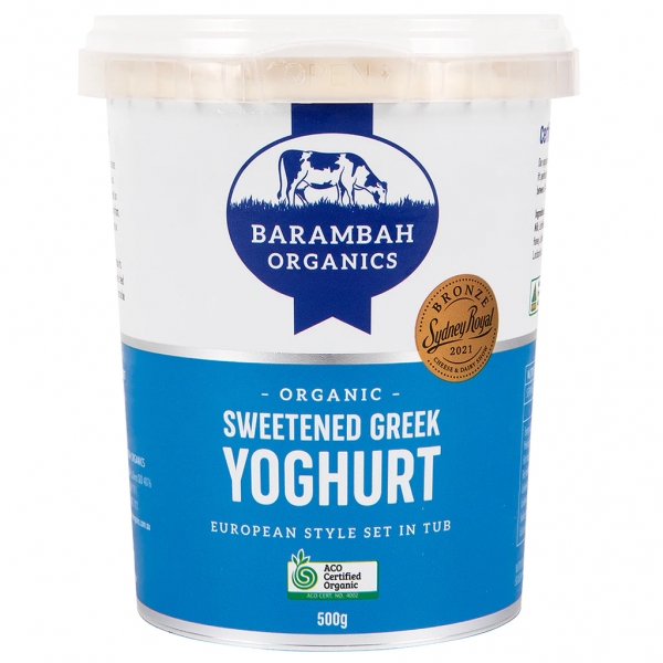 Barambah Organics Sweetened Greek Yoghurt 500g
