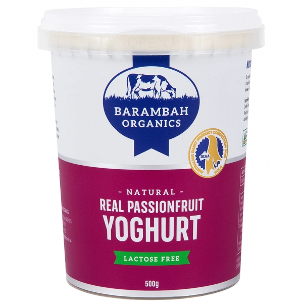 Barambah Organics Passionfruit Yoghurt Lactose Free 500g