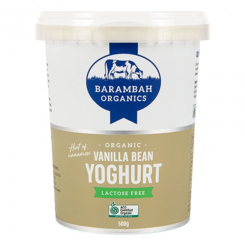 Barambah Organics Vanilla Bean & Cinnamon Yoghurt Lactose Free 500g
