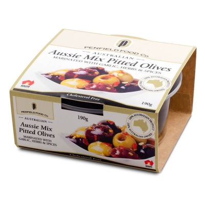 Penfield Aussie Mixed Pitted Olives Marinated Garlic Herbs & Spices 190g