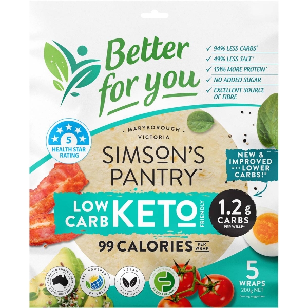 Simson's Pantry Wraps Low Carb Keto Friendly 5 Pack 200g