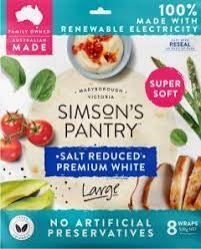 Simson's Pantry Wraps Salt Reduced White 8 Pack 528g