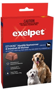 Exelpet Ezy Dose Monthly Heartworm Intestinal All Wormer for Dogs Chew 4 x 6g