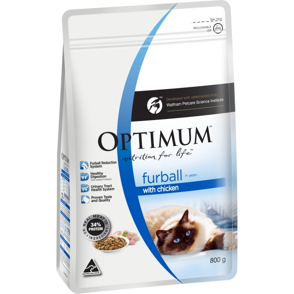 Optimum Adult Dry Cat Food Furball Chicken 800g