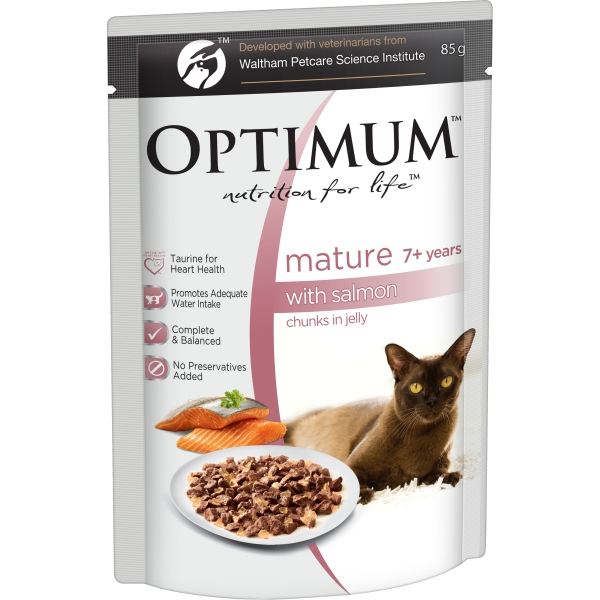 Optimum Mature Cat Food Chunks in Jelly Salmon 85g