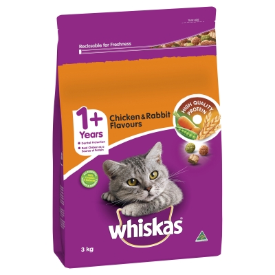 Whiskas Dry Cat Food Chicken & Rabbit 1+ Years 3kg 