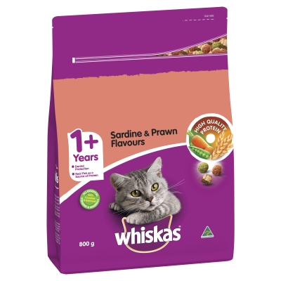 Whiskas Dry Cat Fod Sardine & Prawn 1 Years+ 800g