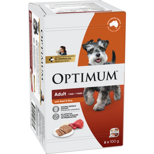 Optumim Adult Dog Food Beef & Rice 6 x 100g