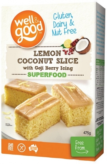 Well & Good Lemon Coconut Slice With Goji Berry Icing Gluten Free 475g