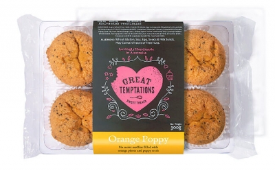 Great Temptations Gluten Free Orange Poppyseed Muffin 4 Pack 180g