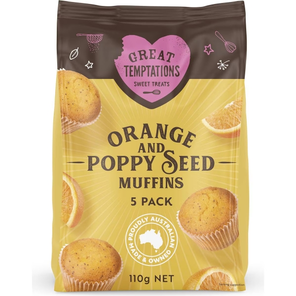 Great Temptations Muffins Orange & Poppyseed 5 Pack 110g