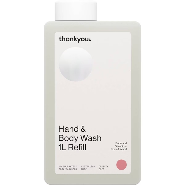 Thankyou Liquid Hand & Body Wash Refill Geranium, Rose & Wood 1lt