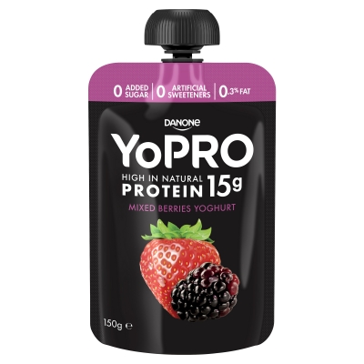 Danone Yoghurt YoPro Mixed Berries Pouch 150g