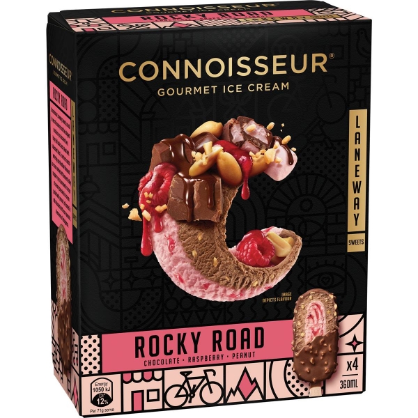 Connoisseur Ice Cream Laneway Rocky Road 4 Pack 360ml