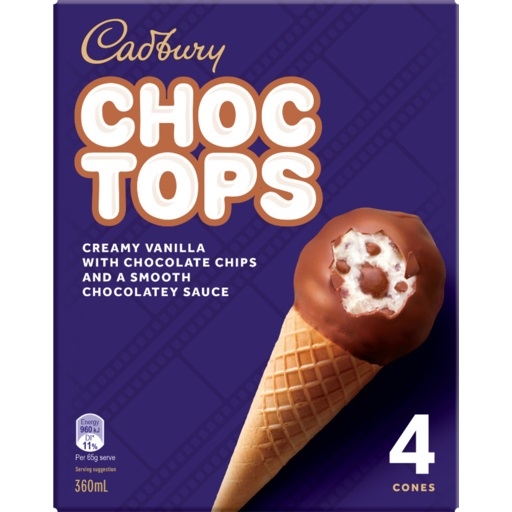 Cadbury Ice Cream Choc Tops 4 Pack 360ml