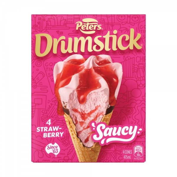 Peters Drumstick Saucy Strawberry 4 Pack