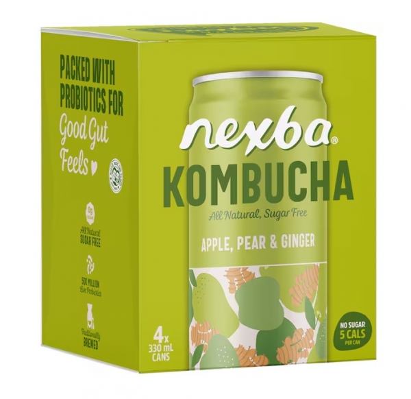 Nexba Kombucha Apple Pear & Ginger 4 x 330ml Cans