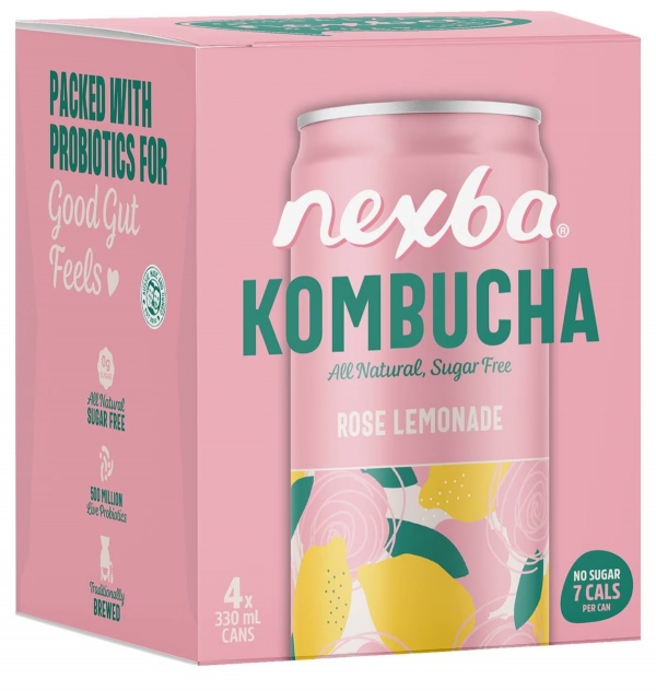 Nexba Kombucha Rose Lemonade 4 x 330ml Cans