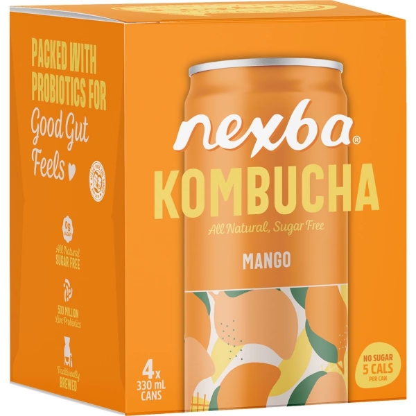 Nexba Kombucha Mango 4 x 330ml Cans
