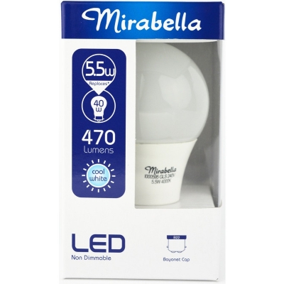 Mirabella Globe LED Bayonet Cap Pearl Cool White 5.5W