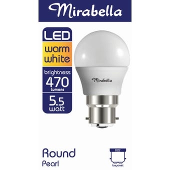 Mirabella Globe LED Bayonet Cap Round Pearl Warm White 5.5W