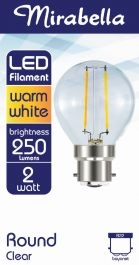 Mirabella Globe LED Bayonet Cap Filament Round Clear 2W