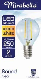 Mirabella Globe LED Small Edison Screw Round Filament Warm White 2W