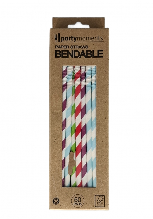 Party Moments Paper Straws Multi Coloured Bendable 50 Pack