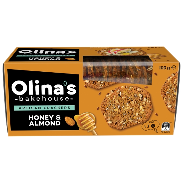 Olina's Artisan Crackers Honey & Almond 100g