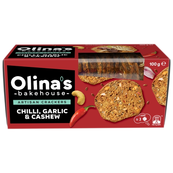 Olina's Bakehouse Artisan Crackers Chilli Garlic & Cashew 100g