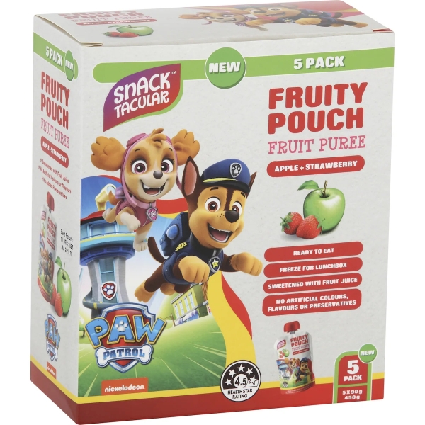 Snacktacular Fruit Puree Paw Patrol Strawberry 5 Pack 450g