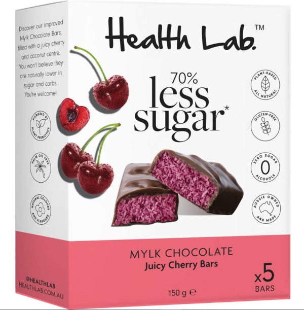 Health Lab 70% Less Sugar Mylk Choc Cherry Bars 5 Pack 150g