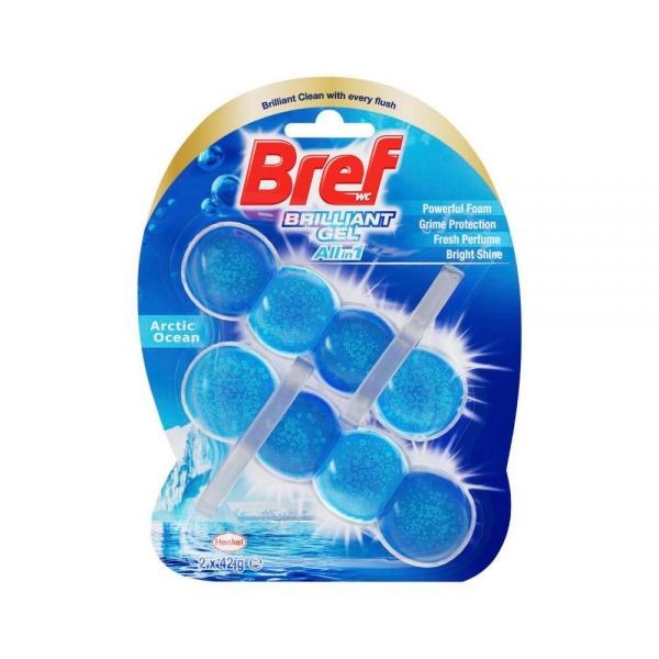 Bref Brilliant Gel Rim Block Toilet Cleaner Arctic Ocean 2 Pack 84g ...