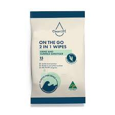 Cleanlife Sanitiser Wipes One The Go 2 In 1 18 Pack