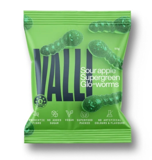 Valli Sour Apple Supergreen Glo-worms 50g