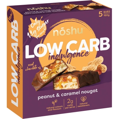 Noshu Bar Low Carb Peanut & Caramel Nougat 5 Pack 160g