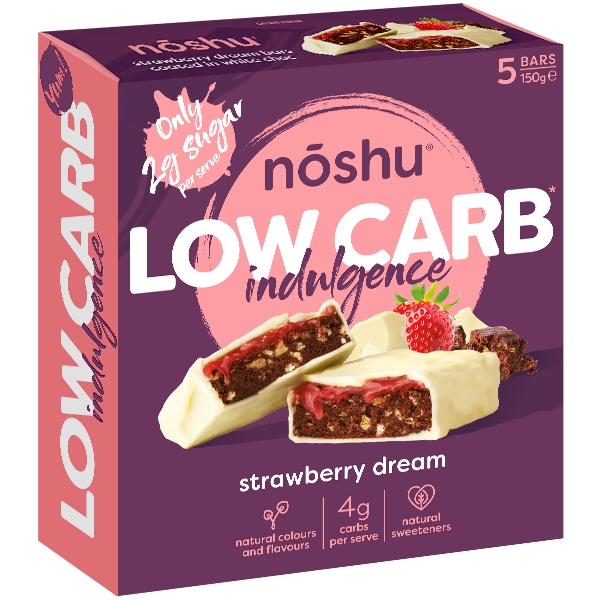 Noshu Bar Low Carb Bars Strawberry Dream 5 Pack 150g 