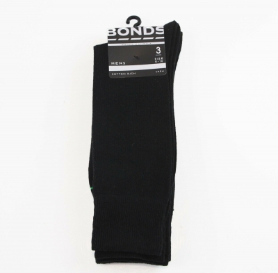Bonds Men Socks Oxford Black Size 6-10 3 Pack