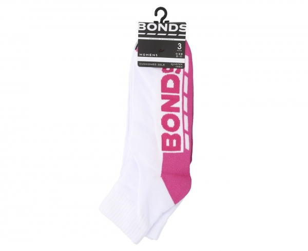 Bonds Women's Socks Sport Qtr Size 8-11 3 Pairs 