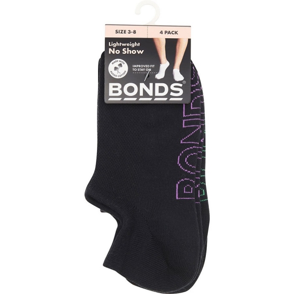 Bonds Women Socks No Show Size 3-8 4 Pack