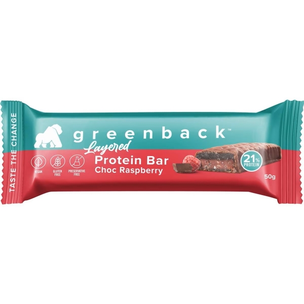 Greenback Layered Protein Bar Choc Raspberry 50g