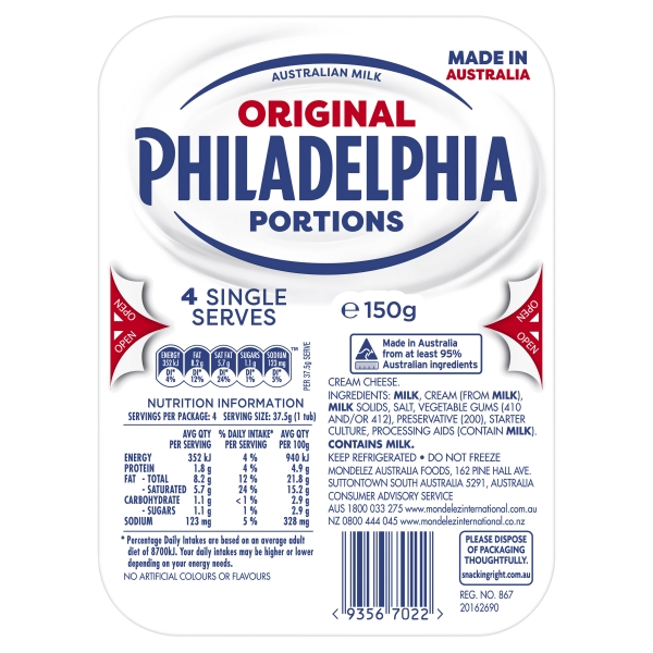 Philadelphia Cream Cheese Portions 4 Pack 150g