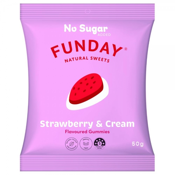 Funday Natural Sweets Gummy Strawberries & Cream 50g