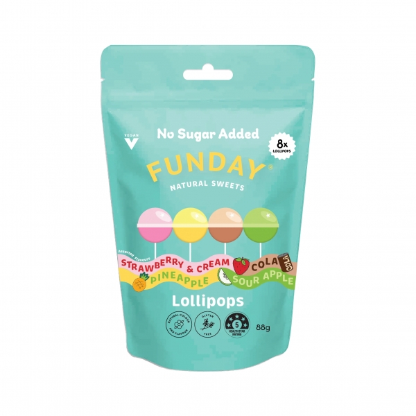Funday Natural Sweets Lollipop Share Bag 8 Pack 88g