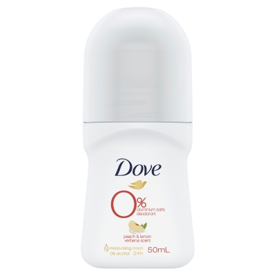 Dove Deodorant Roll On Womens Zero Aluminium Peach & Lemon 50ml