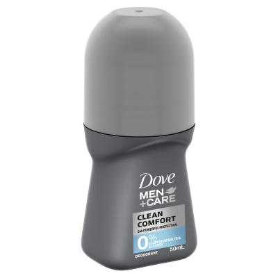 Dove Deodorant Roll On Mens Zero Aluminium Clean Comfort 50ml