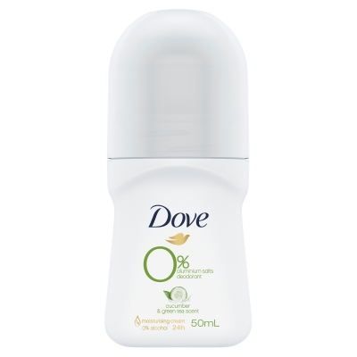 Dove Deodorant Roll On Womens Zero Aluminium Cucumber & Green Tea 50ml